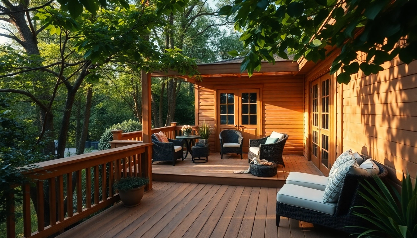 Showcase a well-built deck construction featuring natural wood grains and an inviting outdoor atmosphere.