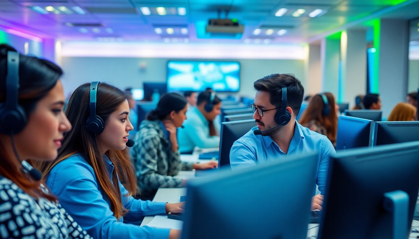 Engaged agents working at a call center in Tijuana, showcasing professionalism and teamwork.