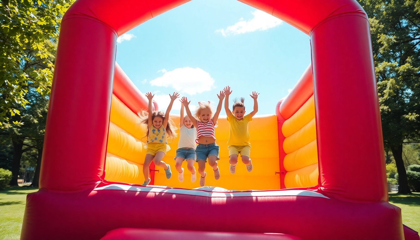 Enjoy a fun-filled Bounce house rental near me for your event, complete with cheerful kids and colorful inflatables.