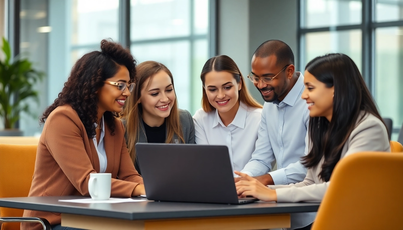 Collaborative team reviewing payroll solutions in a bright modern office environment.