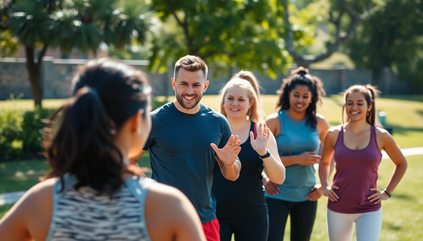 Effective Personal Trainer leading an engaging outdoor workout session with clients.