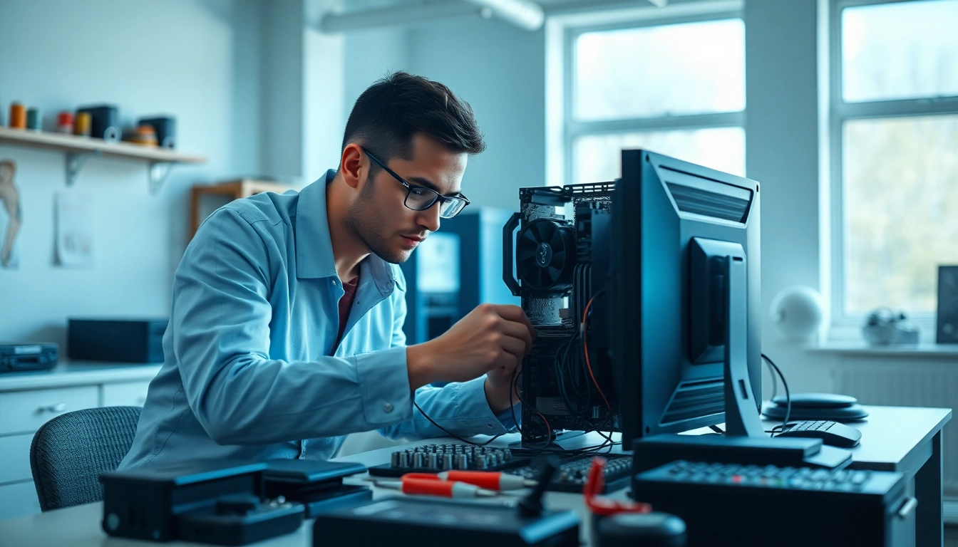 Riparazione computer torino con un tecnico esperto mentre ripara un computer in un ambiente professionale.