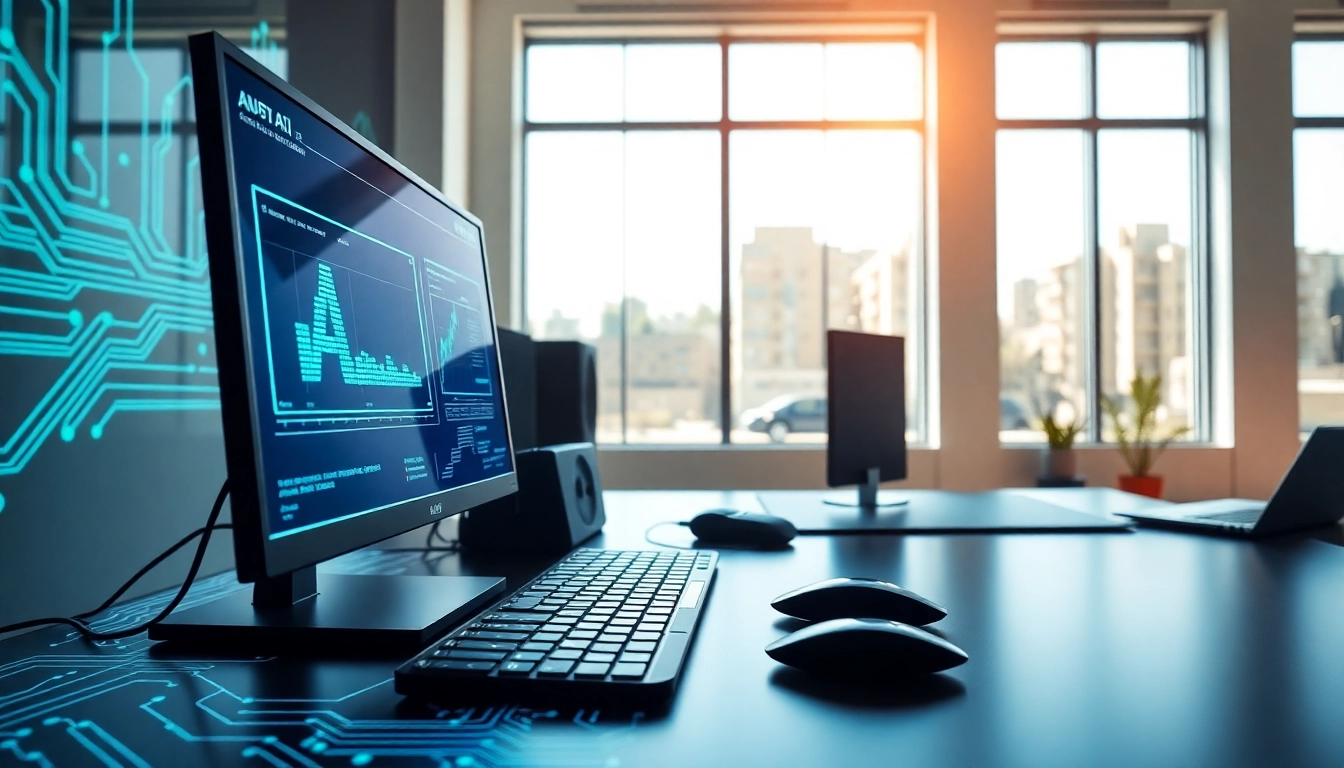 Engaging digital workspace showcasing crush ai technology with vibrant lighting and modern gadgets.