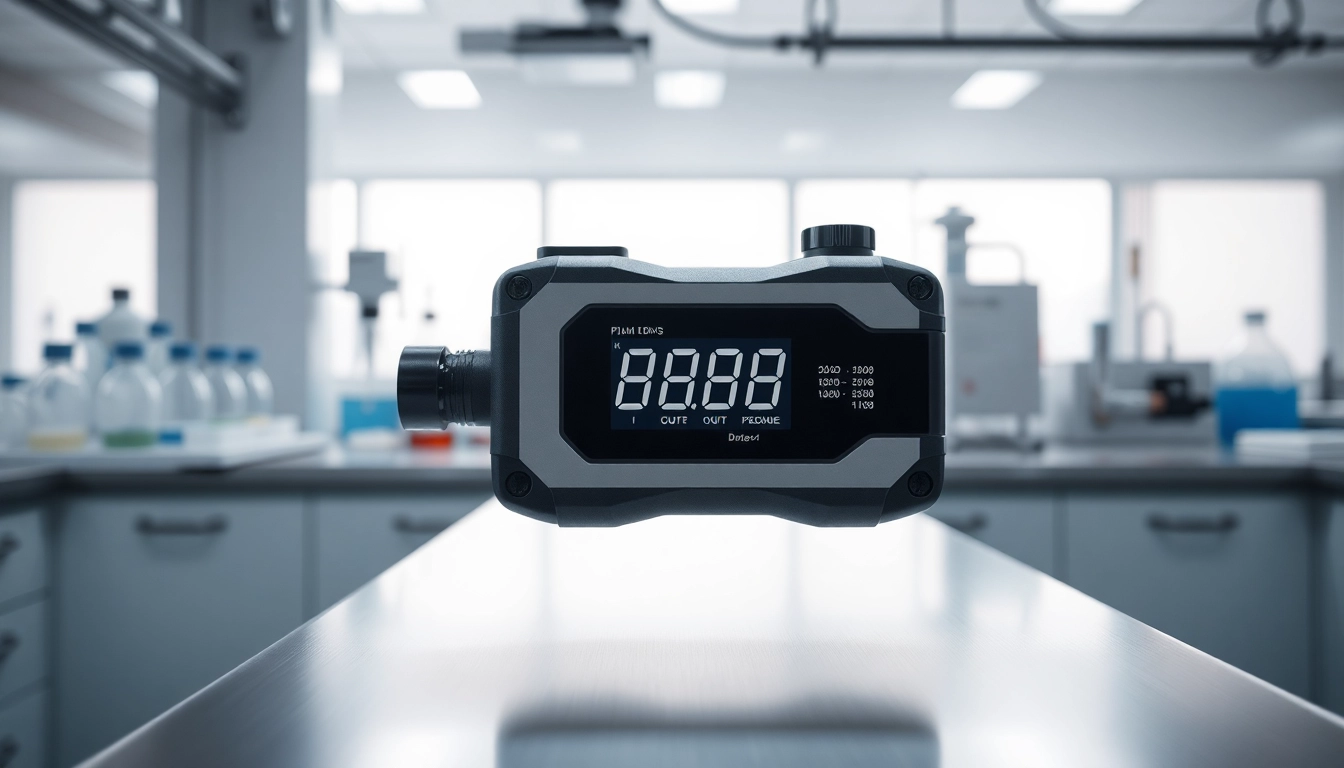 Hydrogen Peroxide gas detector prominently displayed in a modern lab environment with digital features.