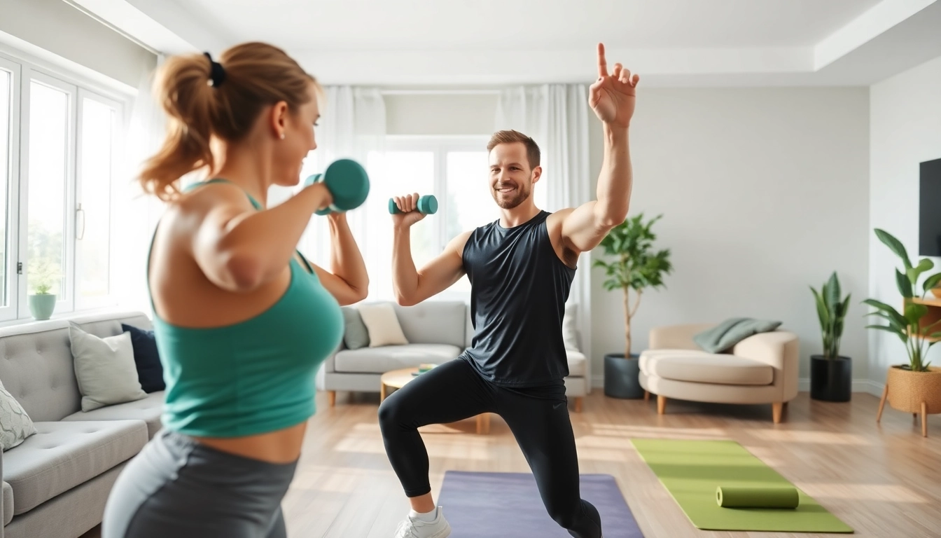 Virtual Personal Trainer Jersey City leading an engaging workout session in a home environment, inspiring motivation and fitness