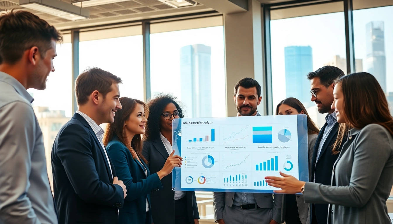 Work together to find competitor customers using data analytics in a modern office setting.