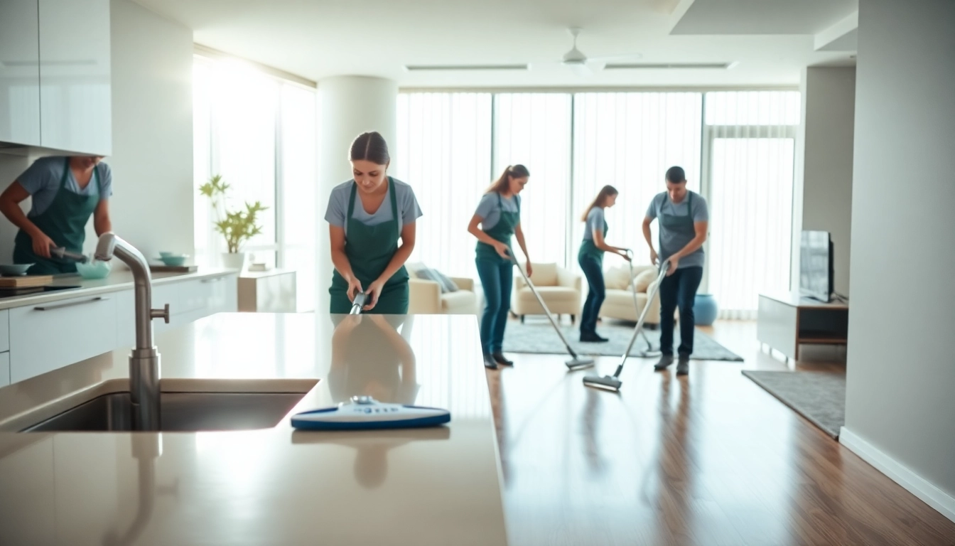 Efficient bond cleaning Brisbane showcased by cleaners ensuring high standards in a spotless apartment.