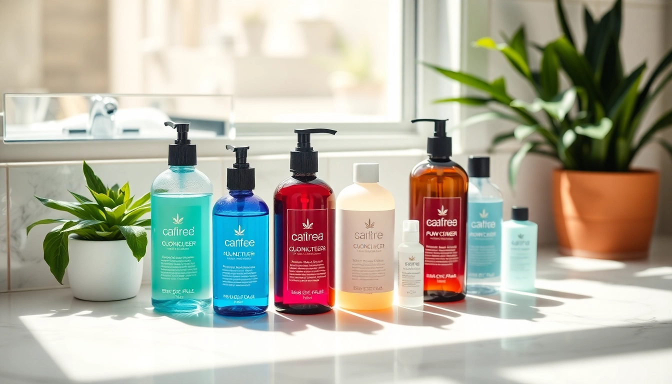 Showcase of best face cleansers displayed aesthetically in a bright bathroom setting.