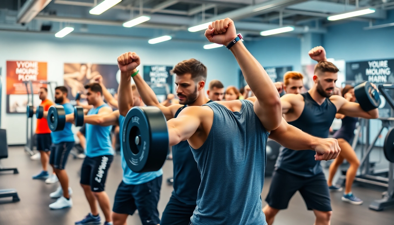 Finding the best gym near me, professional athletes engaged in workout routines in an energetic atmosphere.