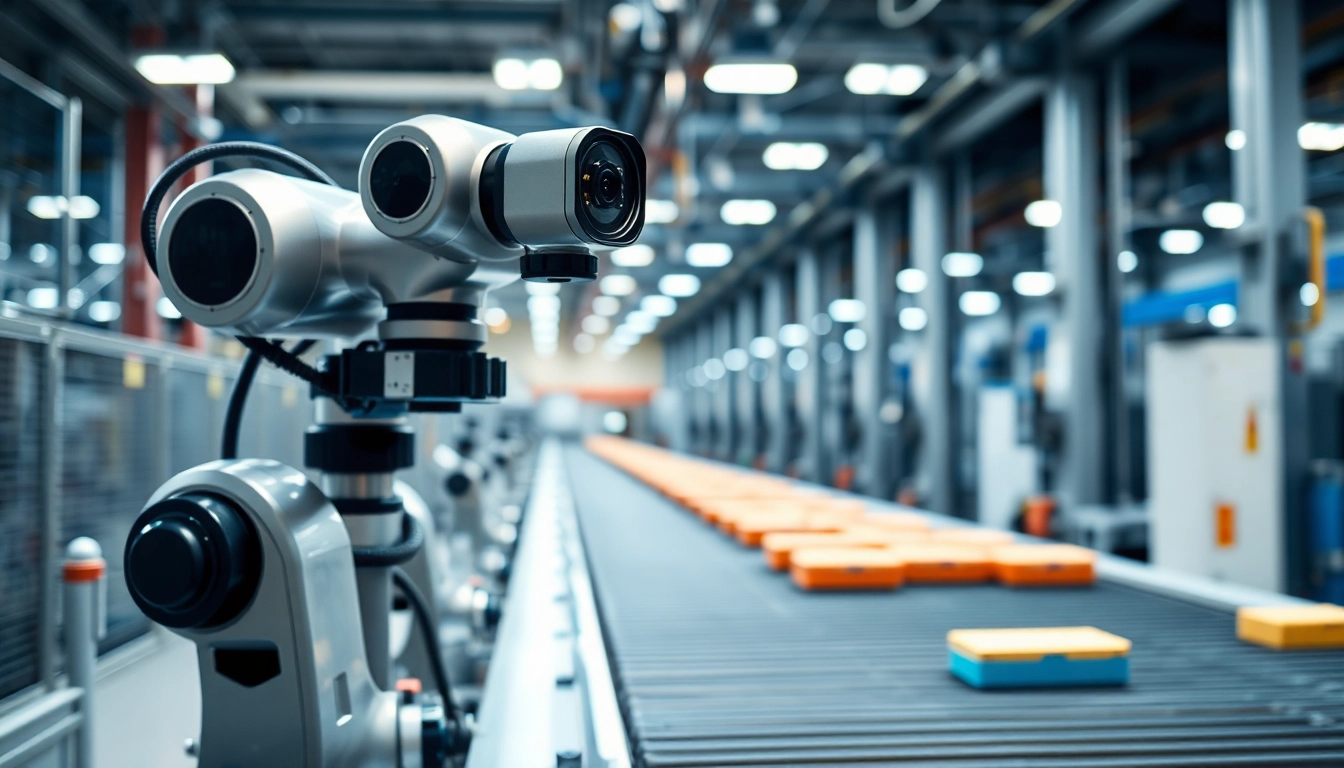 Robotic arm using machine vision for automated product inspection in a modern factory