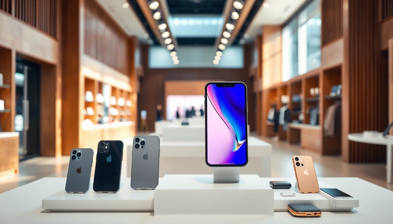 Buy iPhone Pro displayed in a sleek retail setting showcasing its features and design.