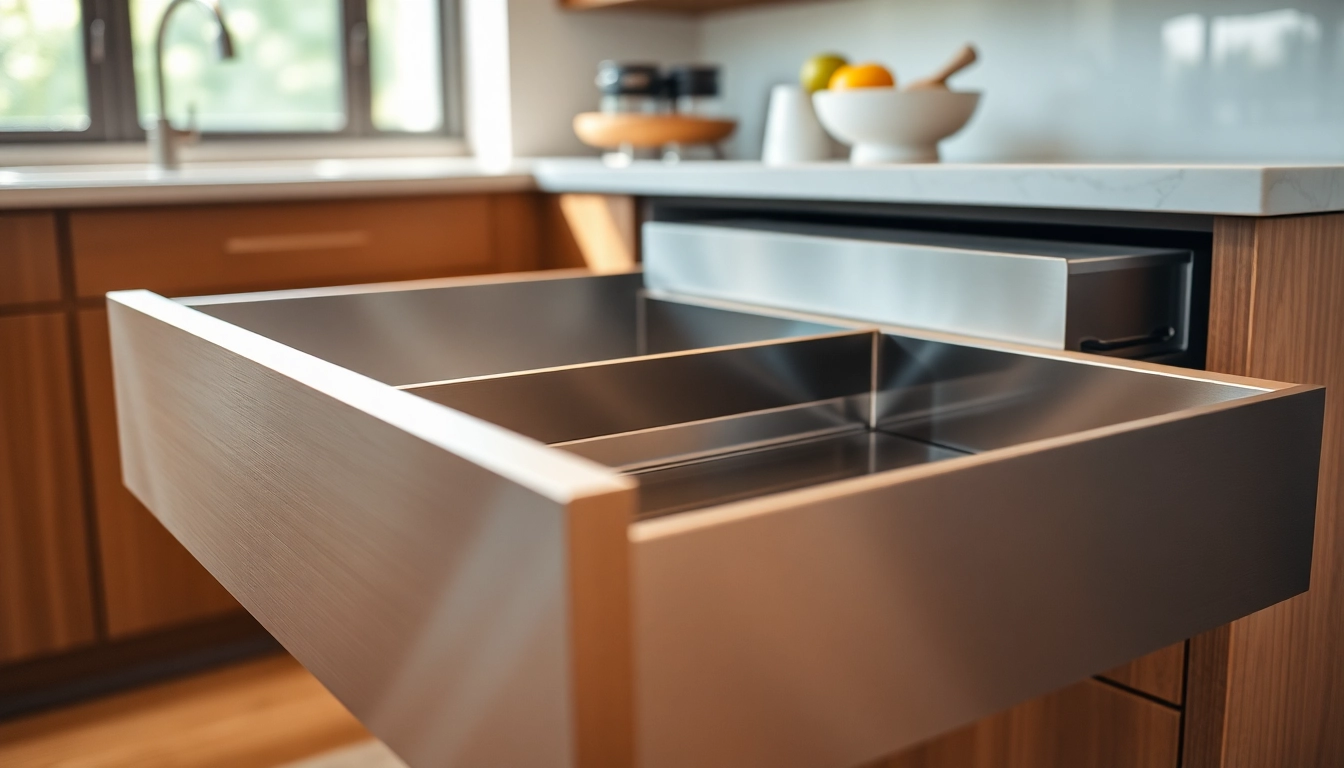 Showcasing a high-quality Metal Drawer System with brushed aluminum finish and smooth ball-bearing slides.