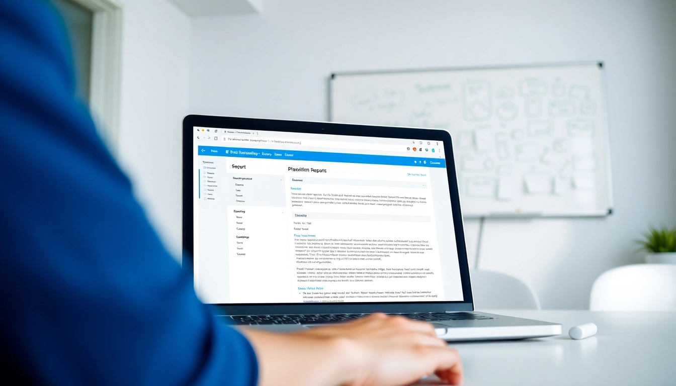 Analyze plagiarism detector results in a professional office environment, revealing detailed reports.