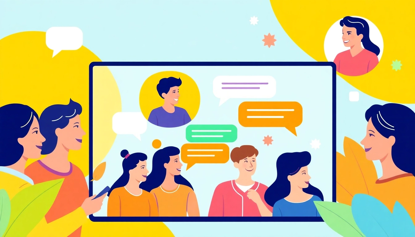 Engaging users in شات صوتي through a dynamic online chat platform illustrated creatively.