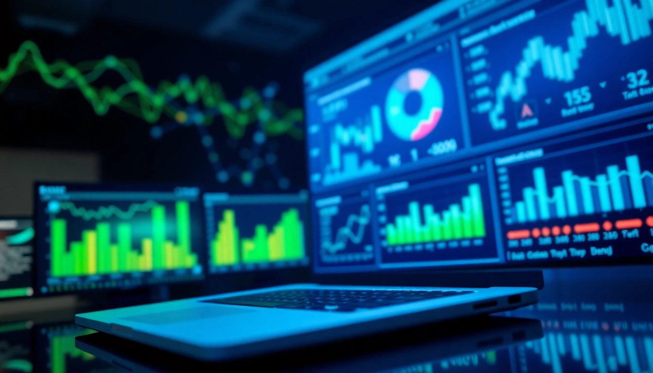Visualize AI for competitive intelligence with vibrant analytics dashboards and a sleek laptop.