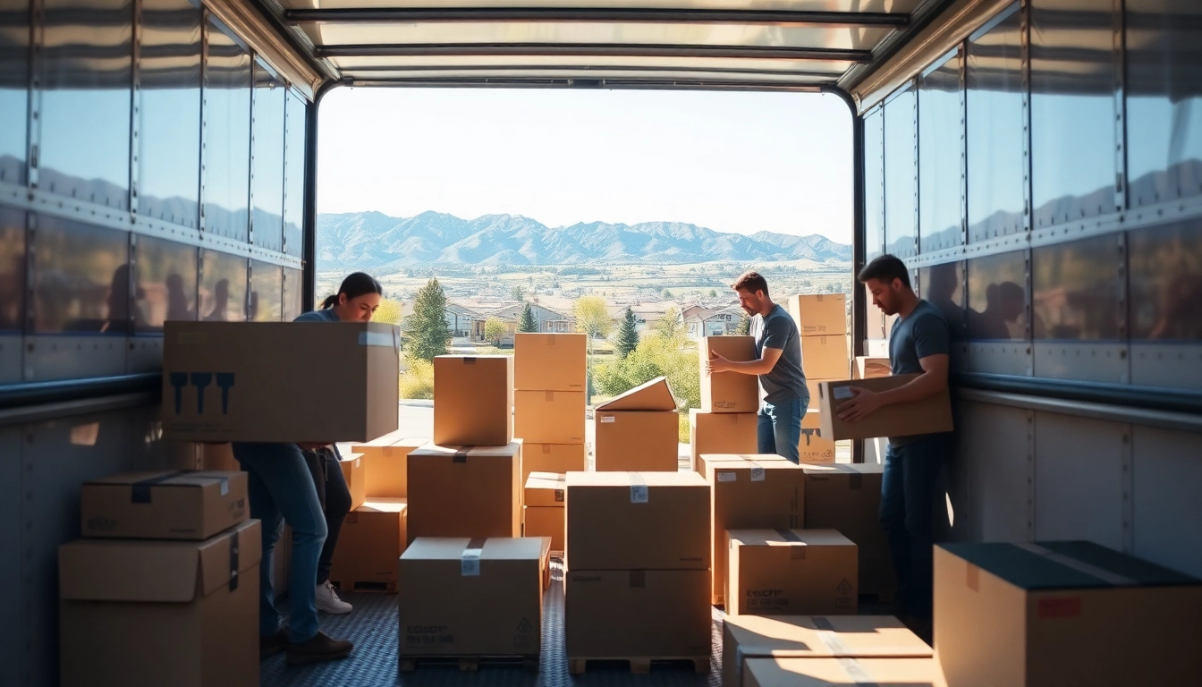 Efficient team of Colorado Moving Company professionals relocating furniture in a sunny suburban setting.