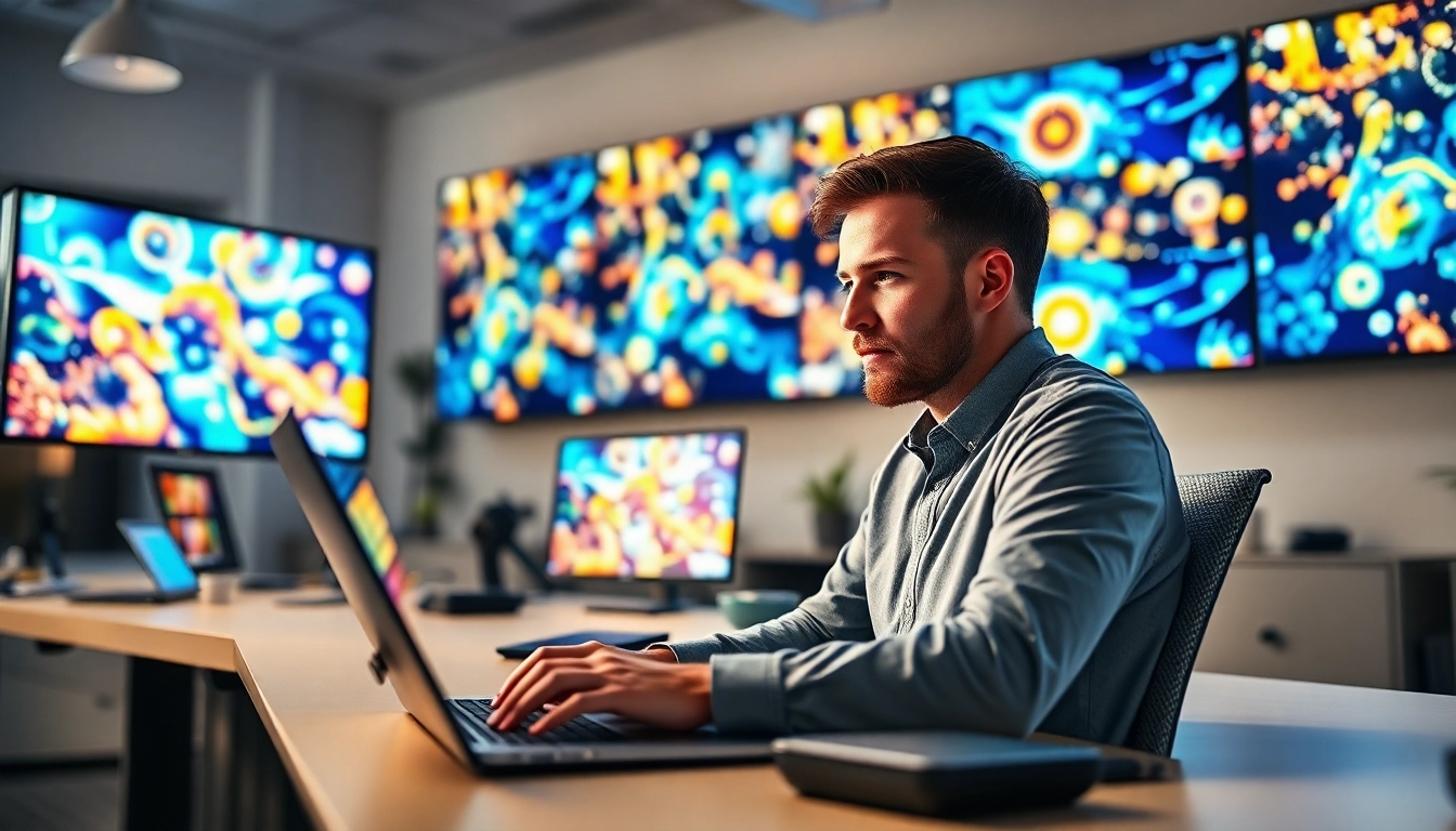Create innovative solutions with the api for midjourney in a modern tech workspace showcasing dynamic image generation.