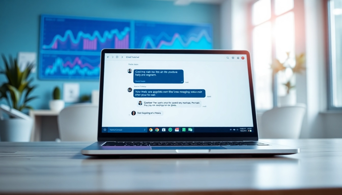 Engaging chatgpt chatbot displayed on a laptop, enhancing user interaction in a modern office.