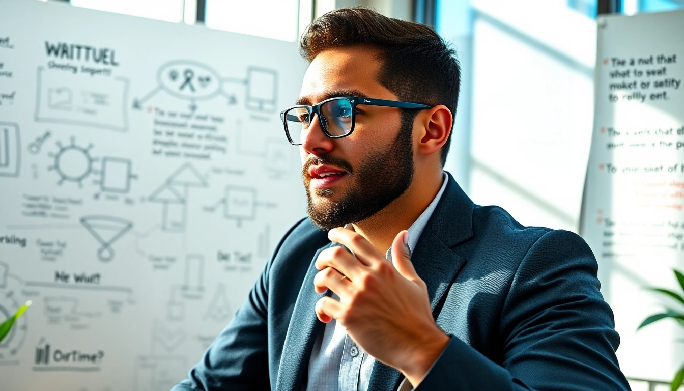 Launch Successful Startup with an entrepreneur brainstorming in a modern office.