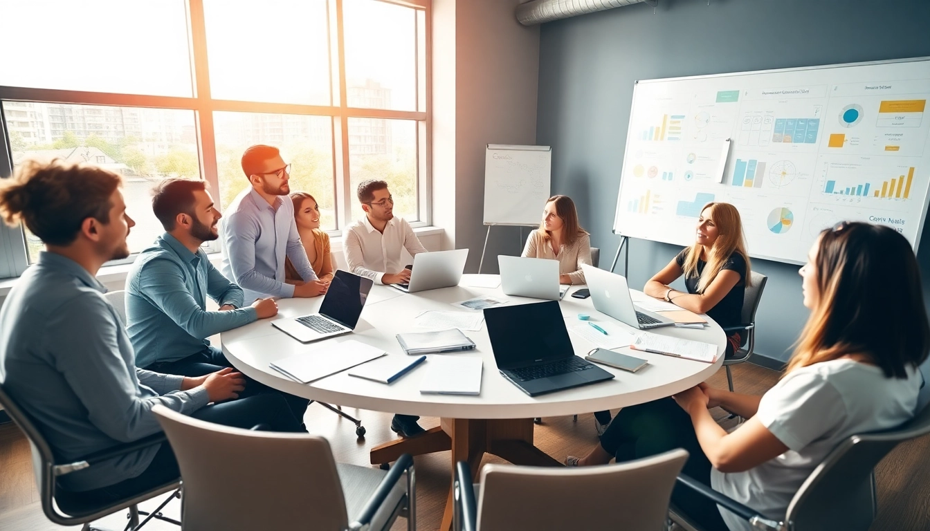 Driving growth through online marketing Edmonton with a professional team collaboration image.