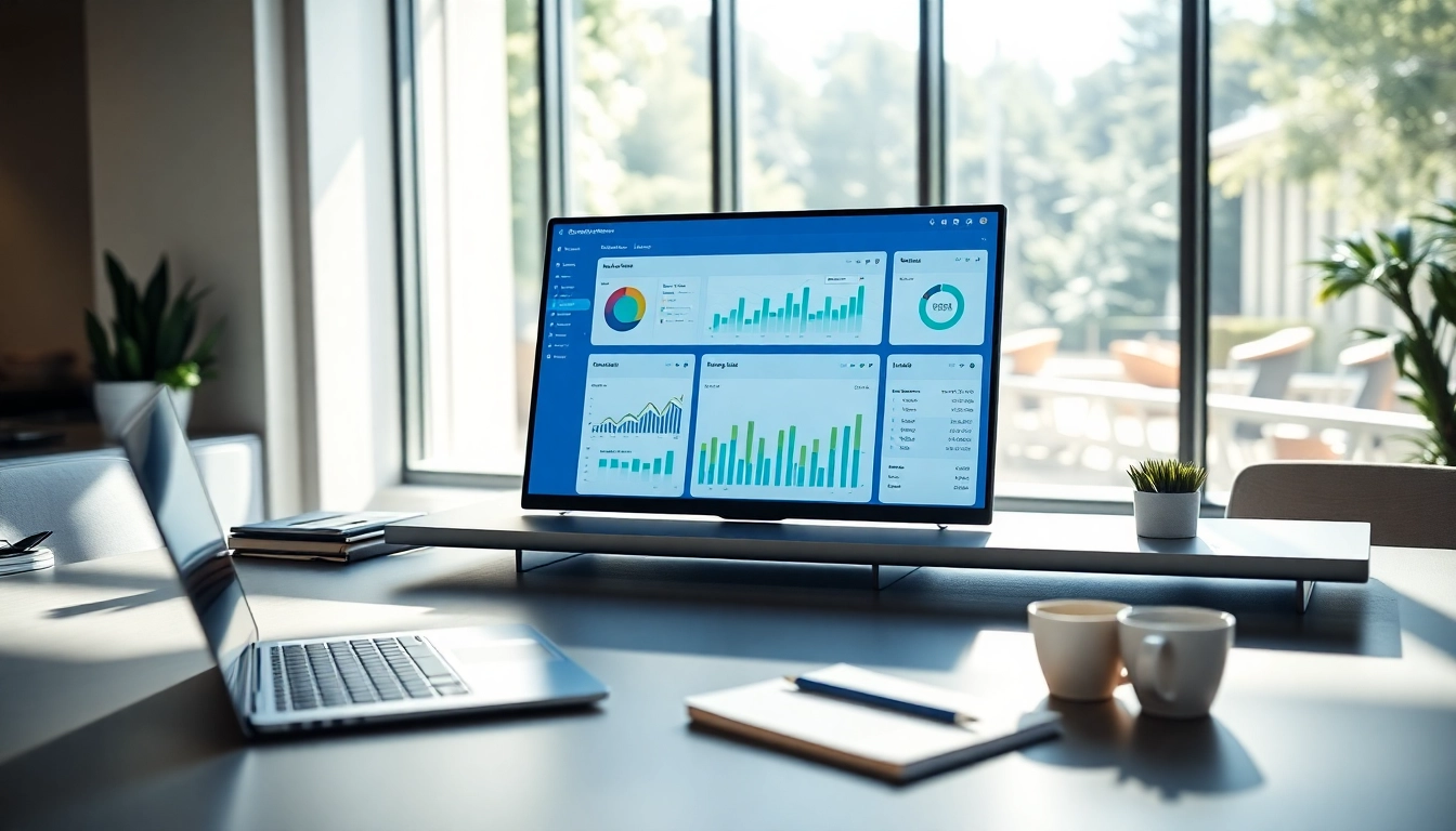 Analyze real-time data with a financial dashboard tool on a modern office desk showcasing efficiency.
