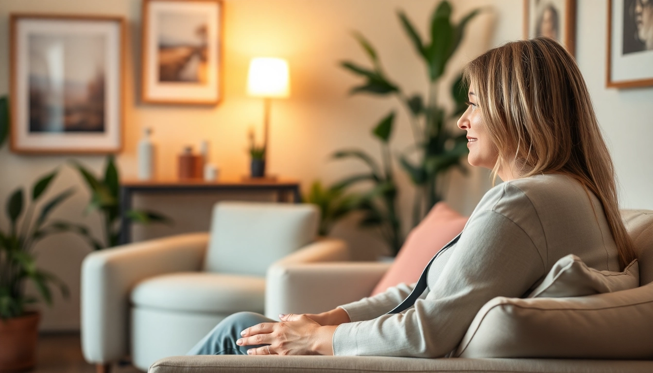 Therapist supporting a client dealing with grief in a peaceful environment.