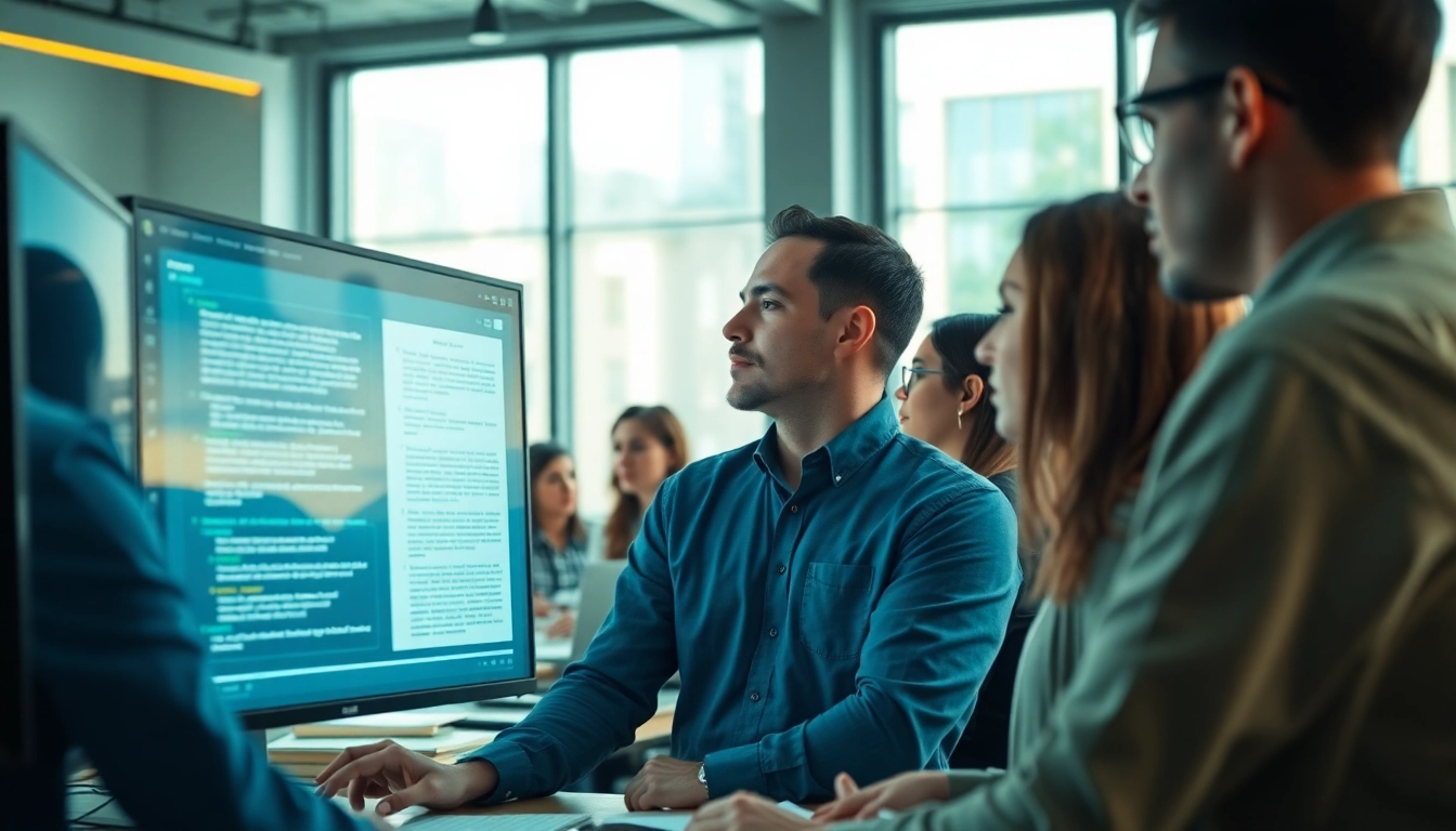 Analyze AI detection methods in a modern workspace with diverse professionals collaborating.
