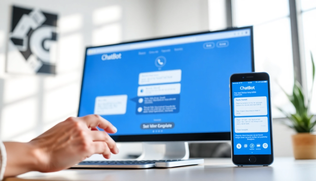 Interact with a chatbot for website solutions on modern devices in a professional setting.