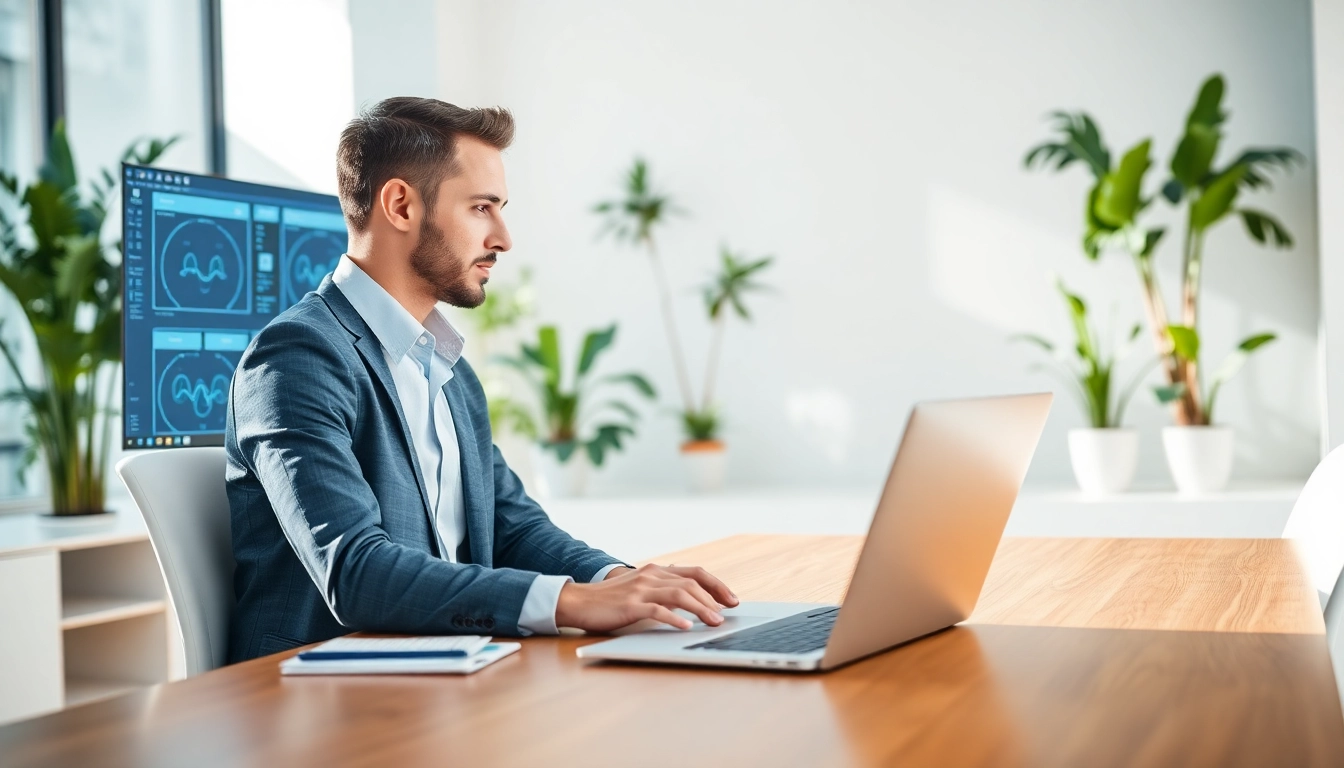 Engaging visualization of a tech consultant examining Rent CCIE number details in a bright office.
