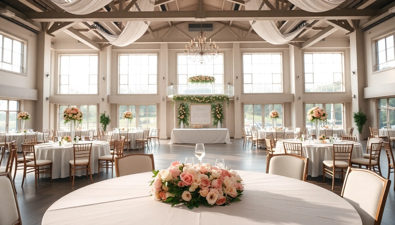 Elegant setup at the trenton event center showcasing a wedding arrangement with beautiful floral centerpieces.