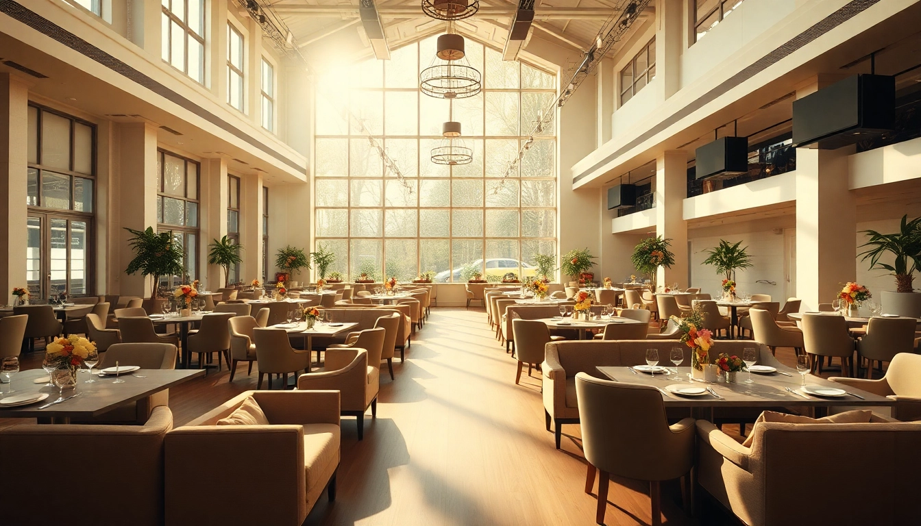 Showcase of le lieu's elegant event space with bright decor and versatile seating.