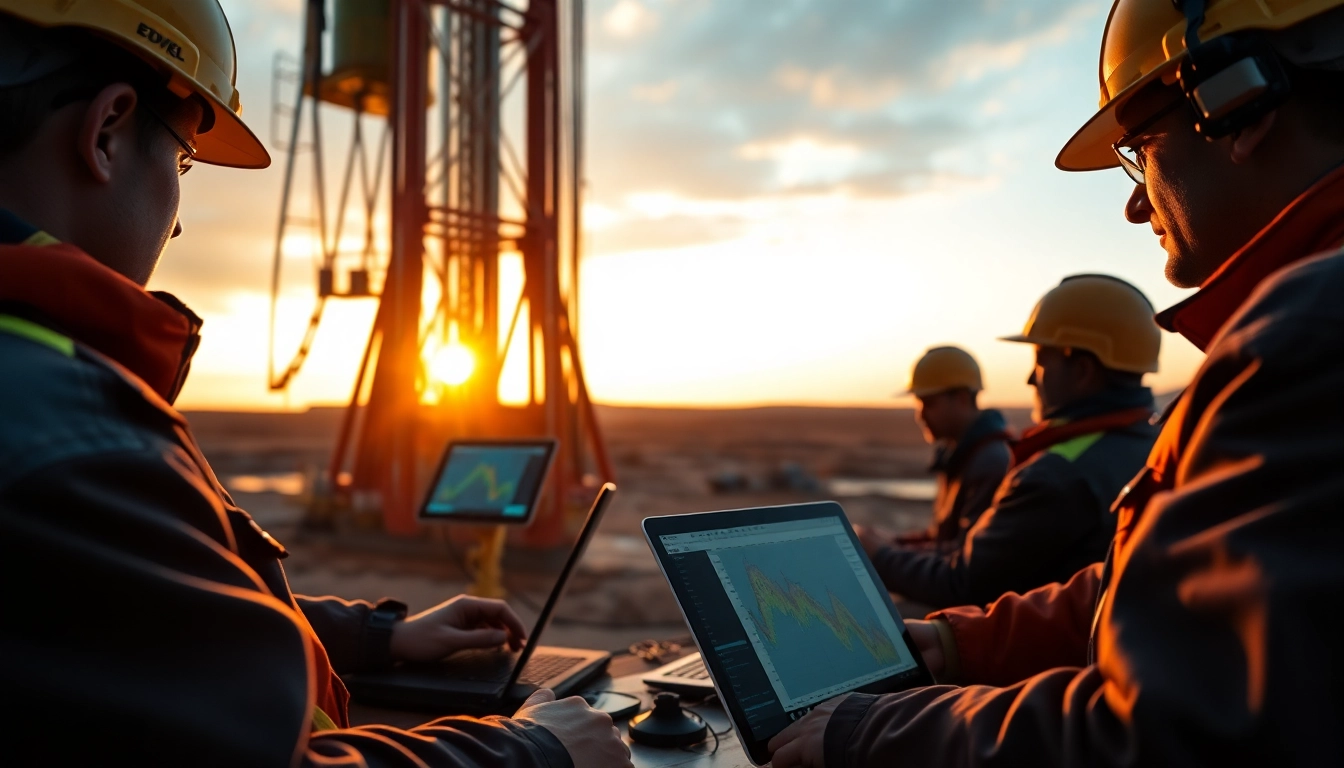 Engineers operate geosteering technology at www.geosteeringvision.com in a dynamic oil drilling environment.