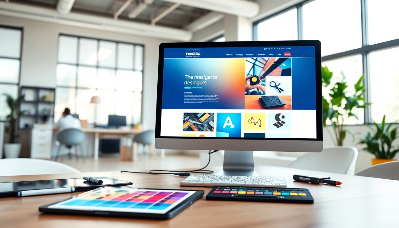 Showcase of professional website design tools in a modern workspace.