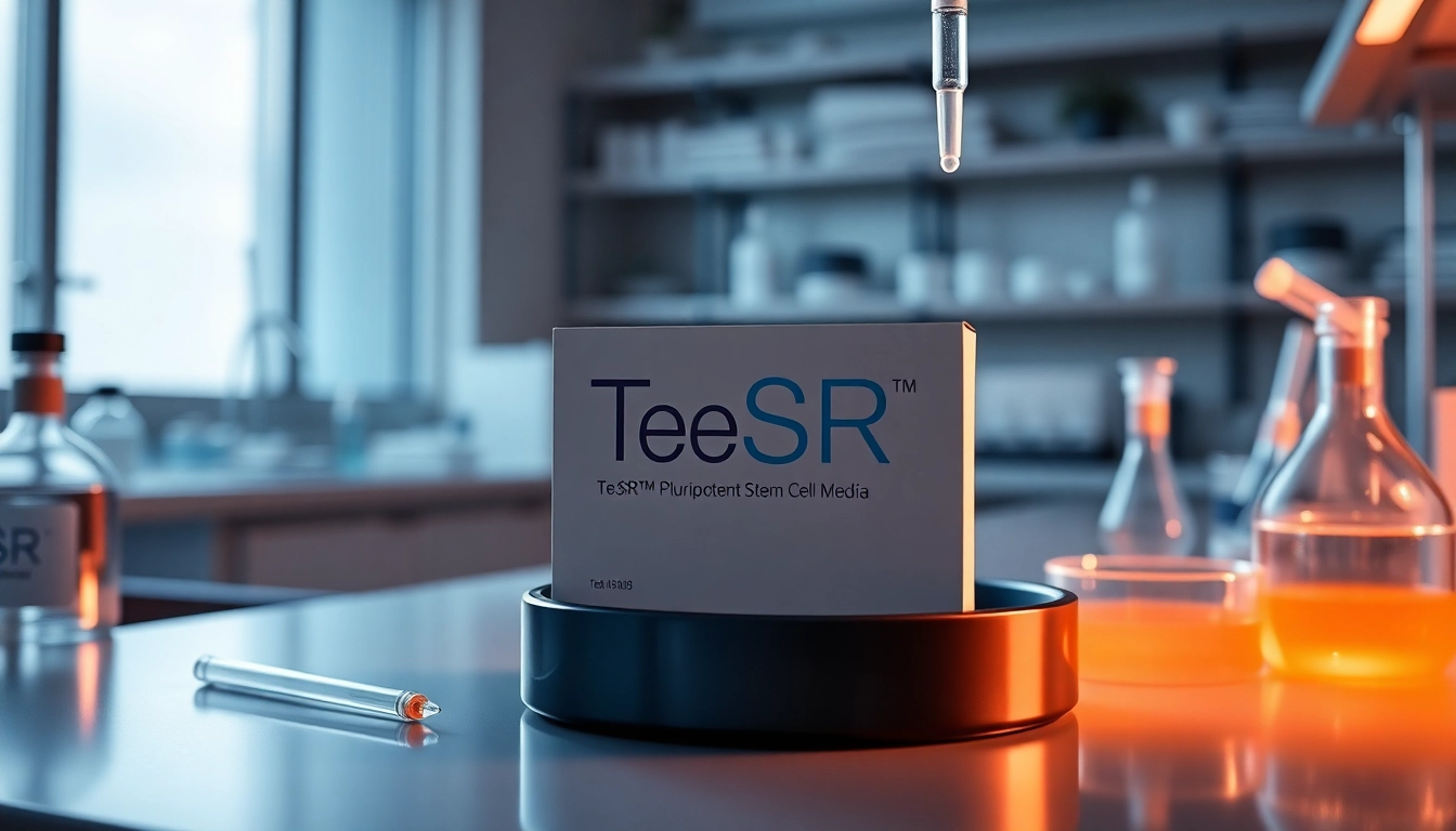 All check: Inspecting TeSR™ Pluripotent Stem Cell media in a sterile lab environment with scientific tools.