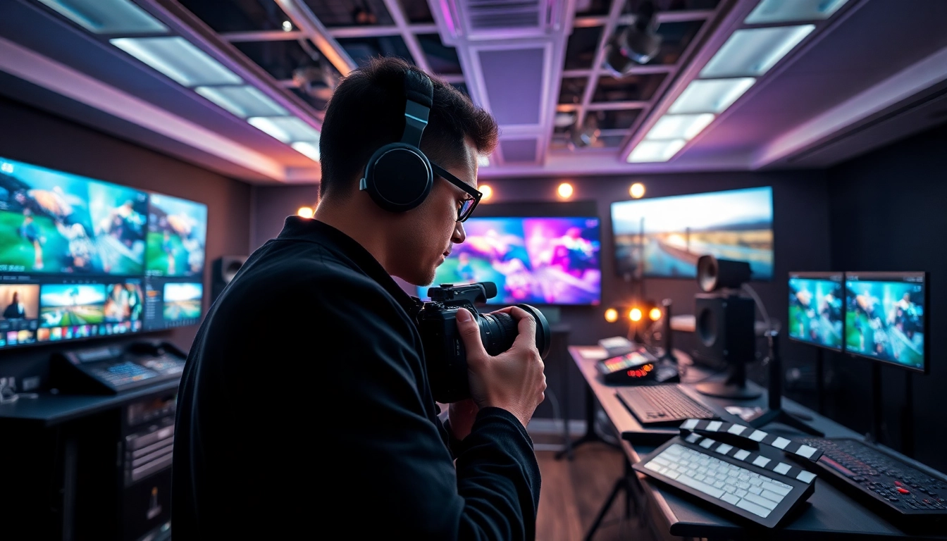 Editing Post Production Toronto showcasing a dedicated videographer in a vibrant post-production studio.