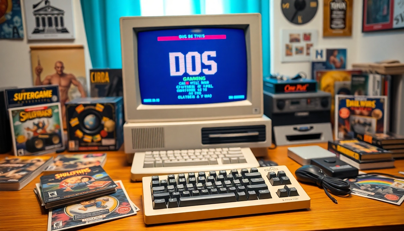 Engaging retro setup showcasing dos games download interface on a classic DOS computer.