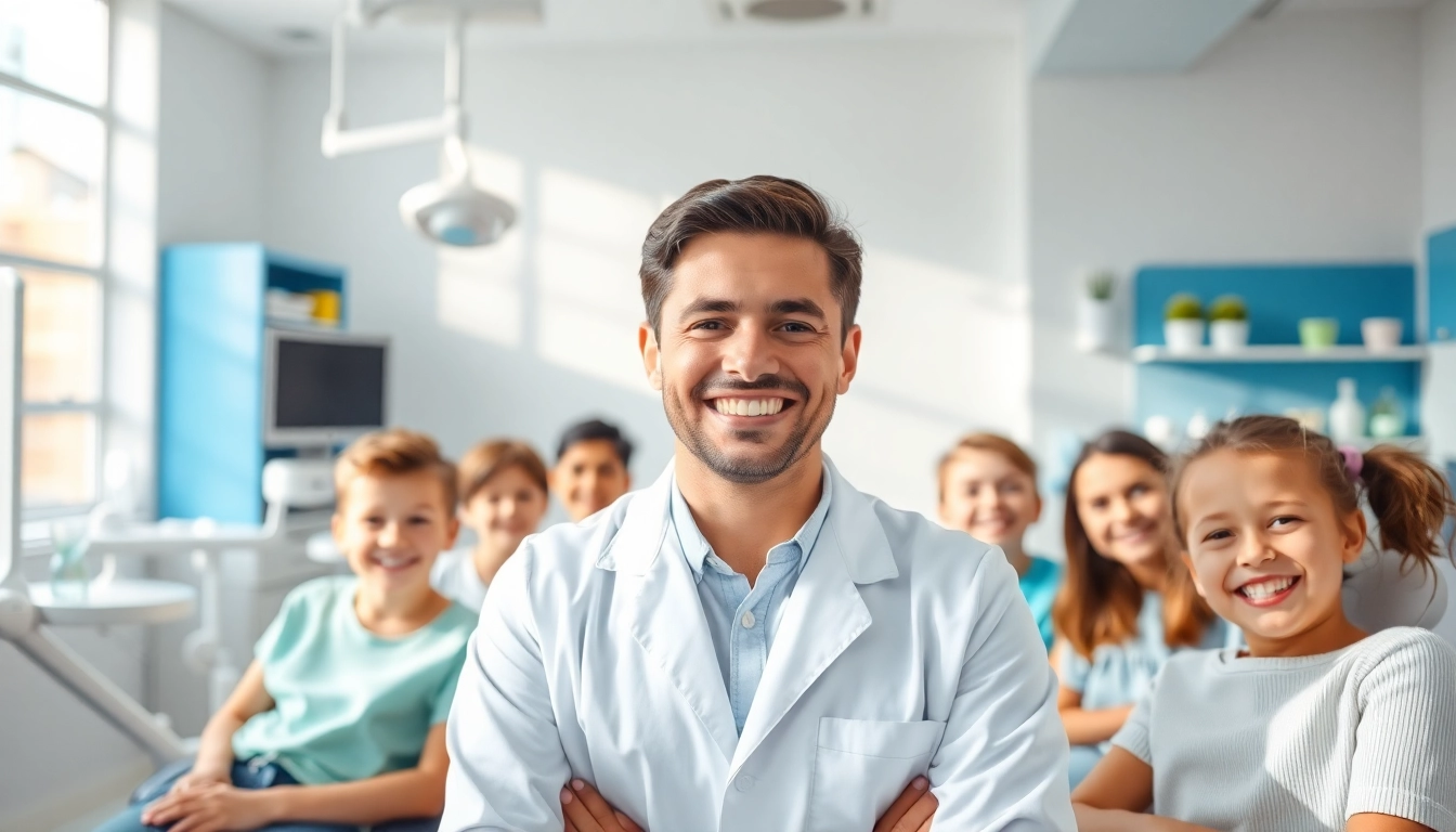 Engaging orthodontist near by me treating cheerful patients in a bright clinic.