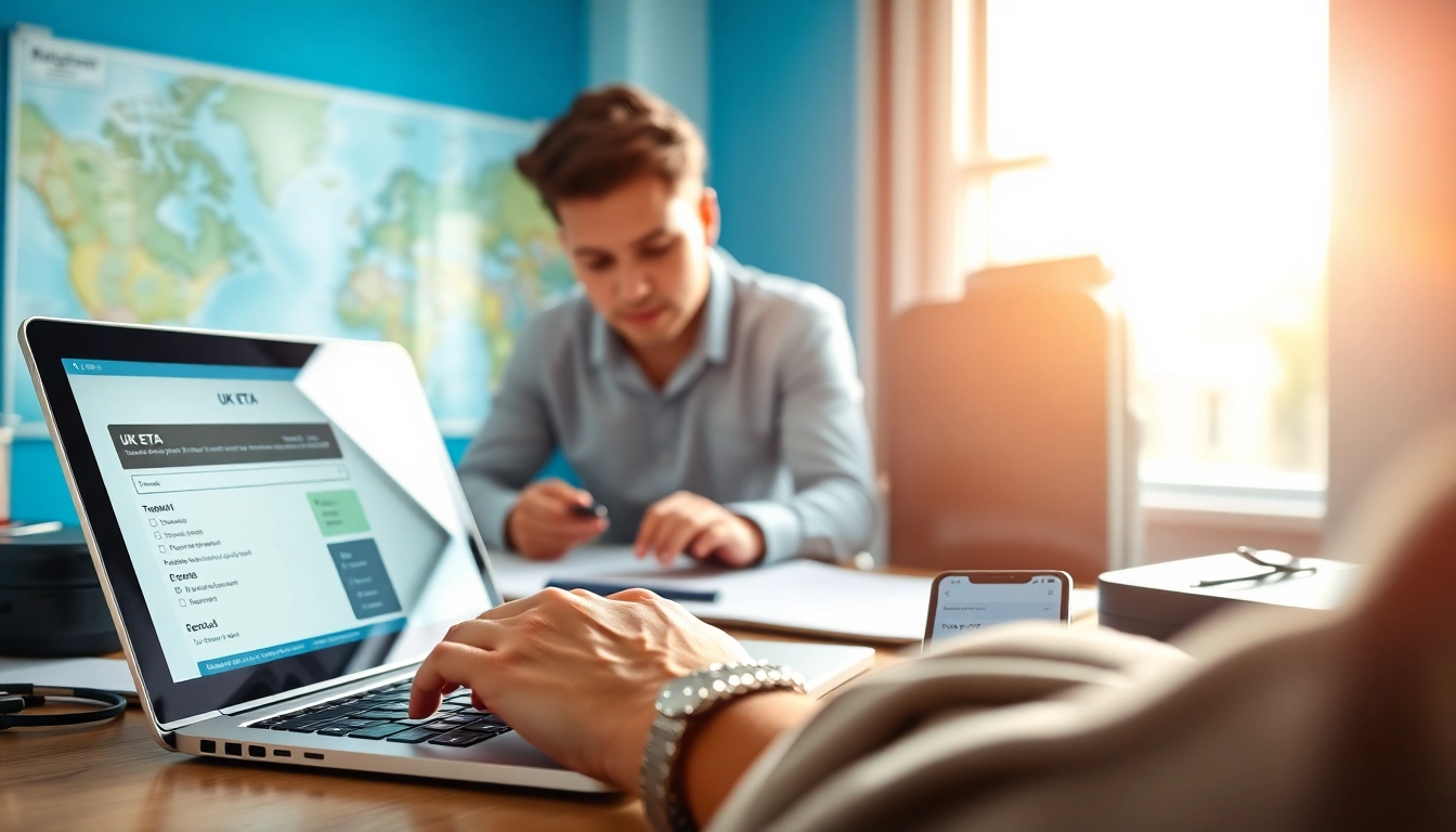 Complete your uk eta online application efficiently with a professional traveler at a modern workspace.