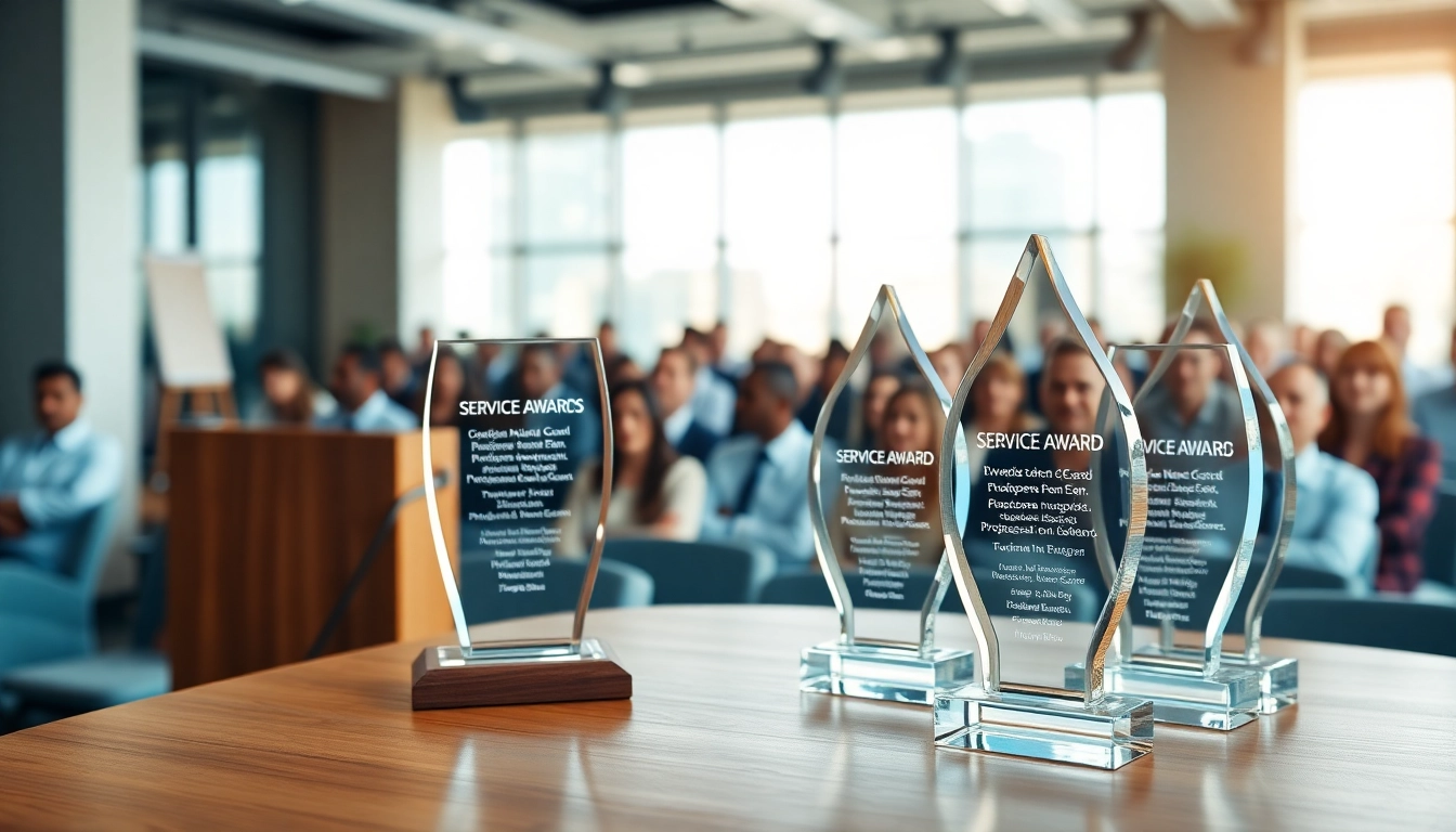 Celebrate achievements with stunning service awards displayed elegantly in a corporate setting.