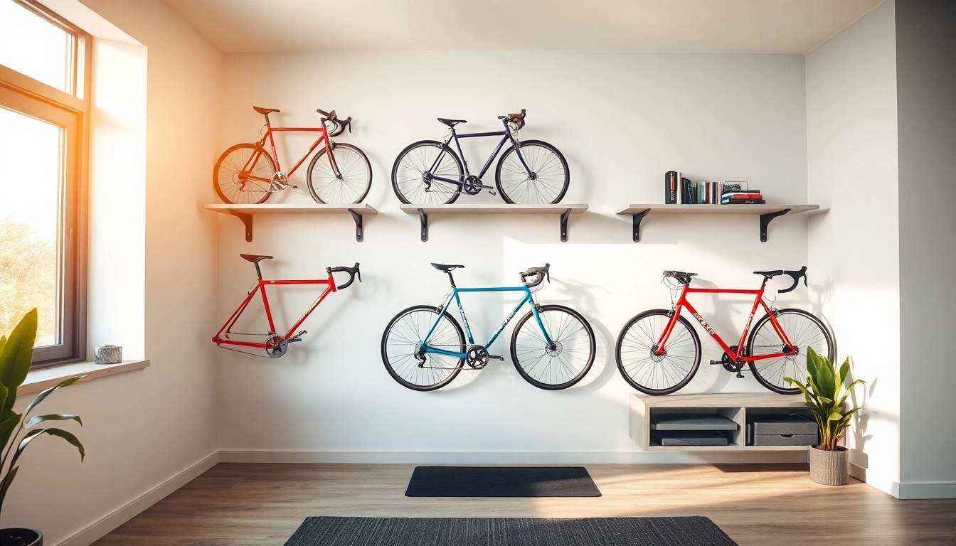 Showcase of wall-mounted bike storage highlighting a stylish design with organized bike display.