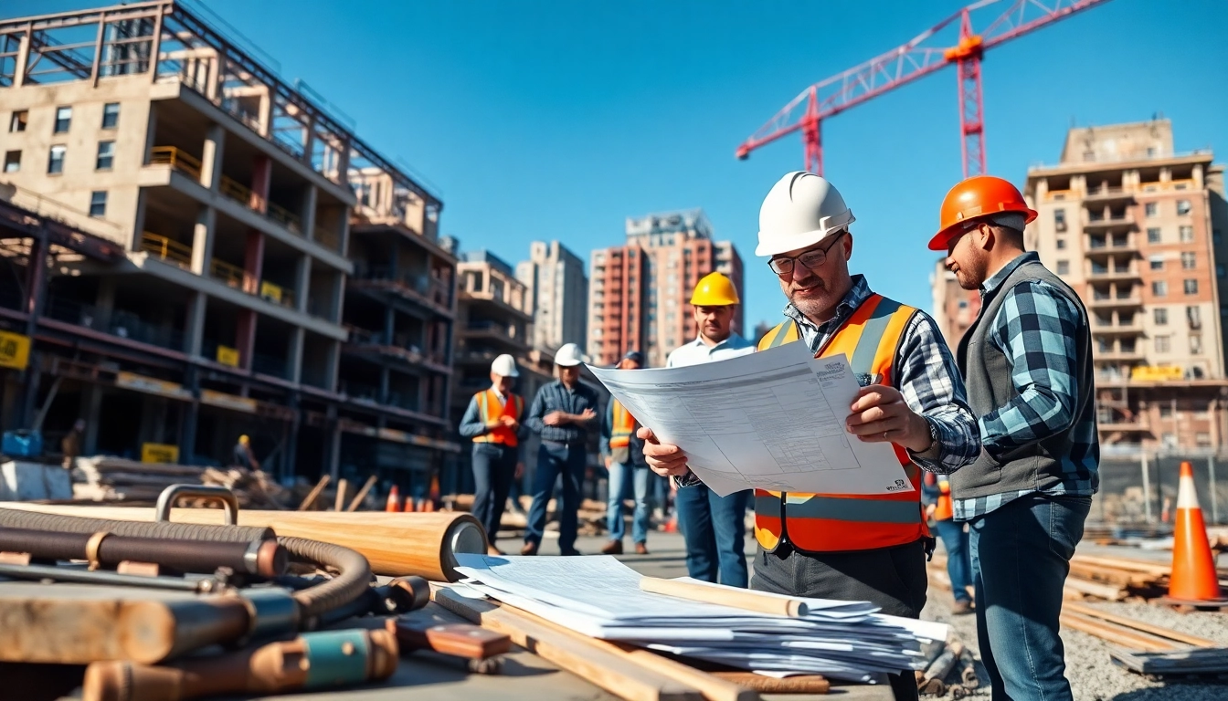 Manhattan Commercial General Contractor engaging with team at a construction site, showcasing collaboration.