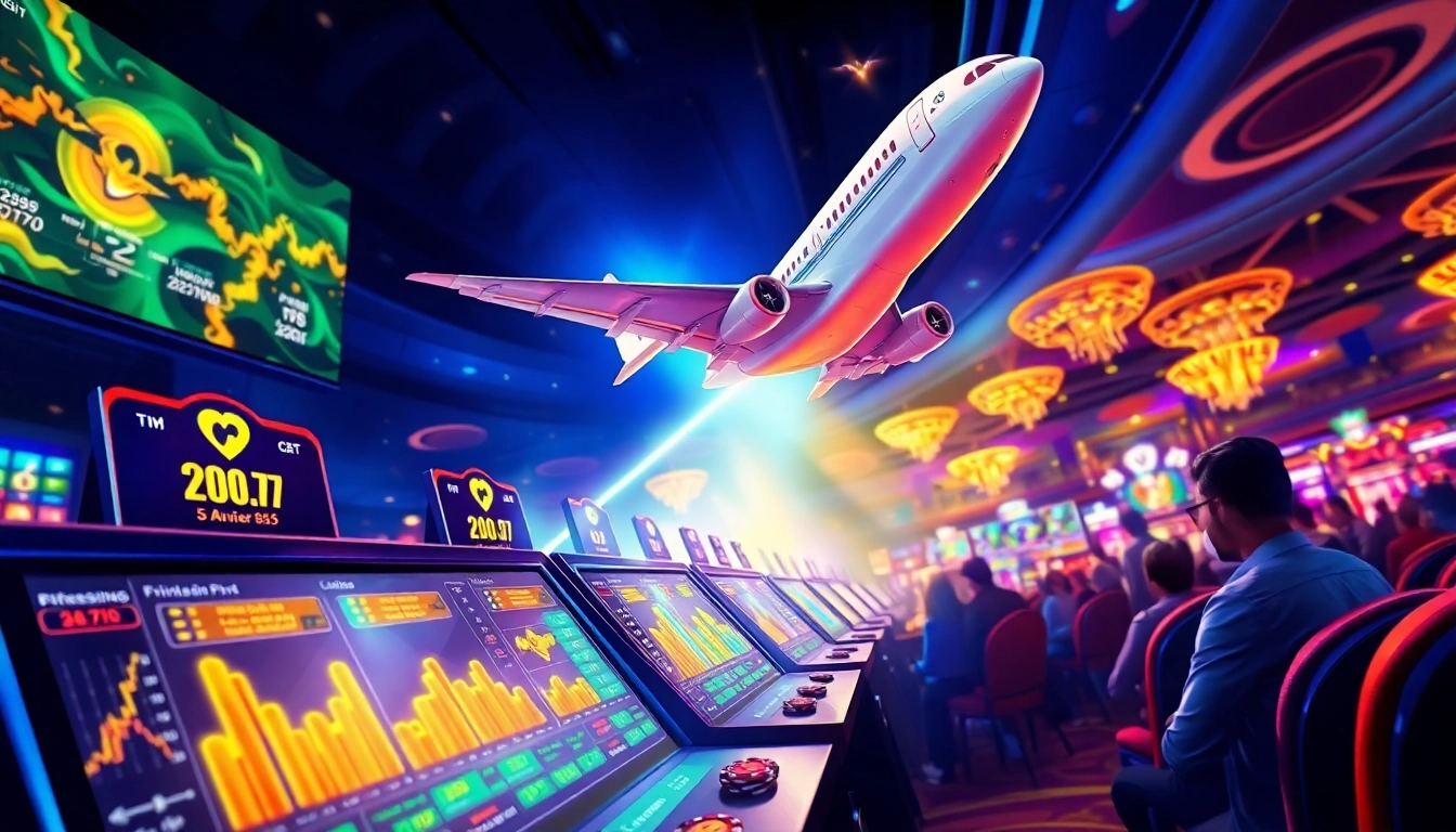 Engaging scene of Aviator Fire85 gameplay with airplane and betting elements illuminating the casino atmosphere.