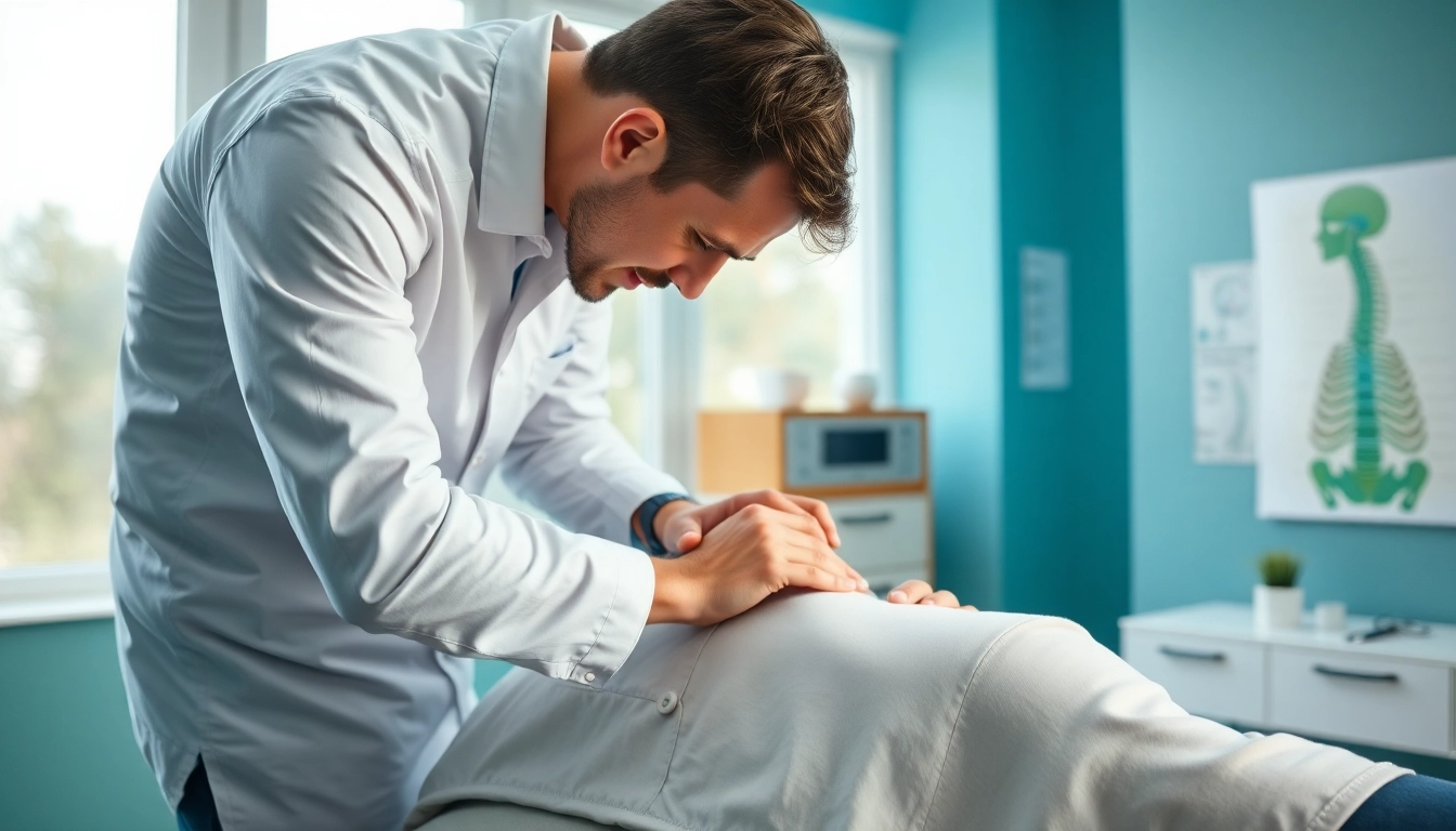 Chiropractor adjusting a patient in a calm, welcoming environment.