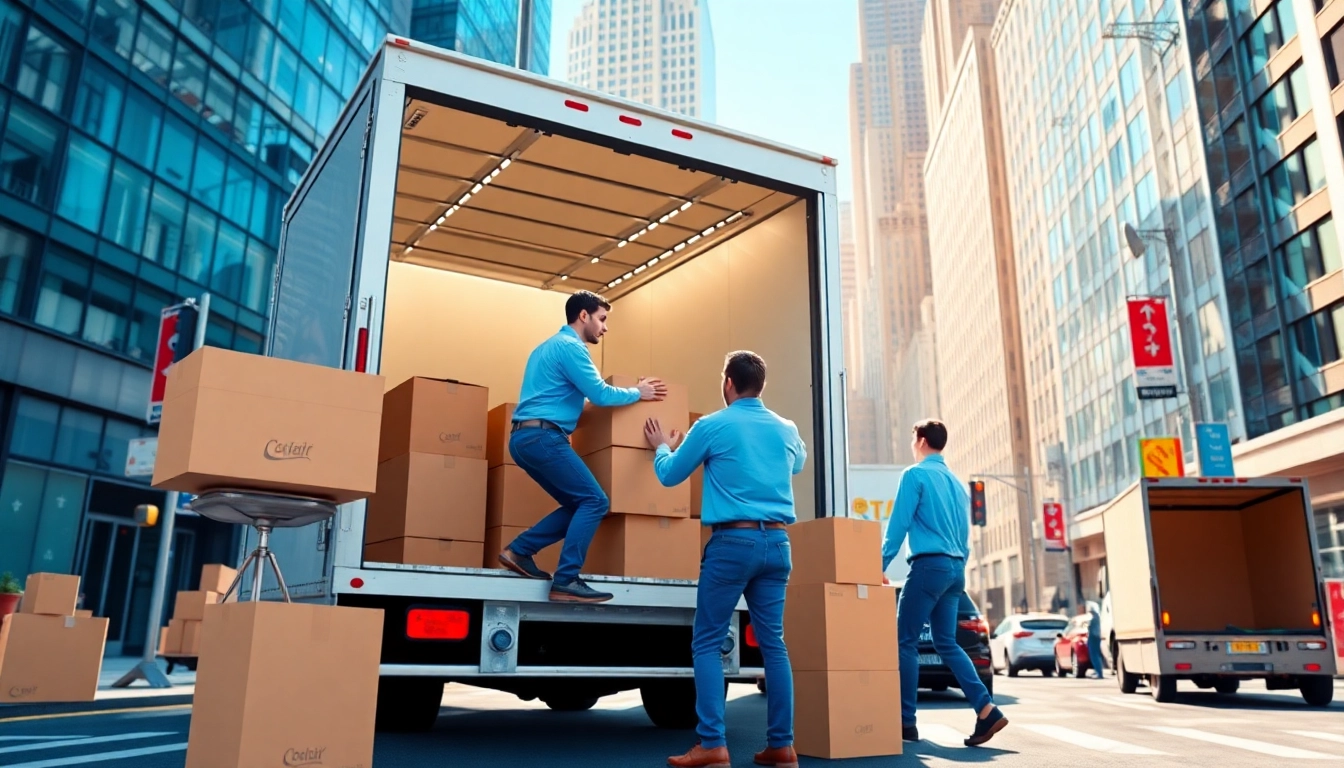 Cheap movers nyc assisting with a seamless moving experience on a vibrant New York City street.