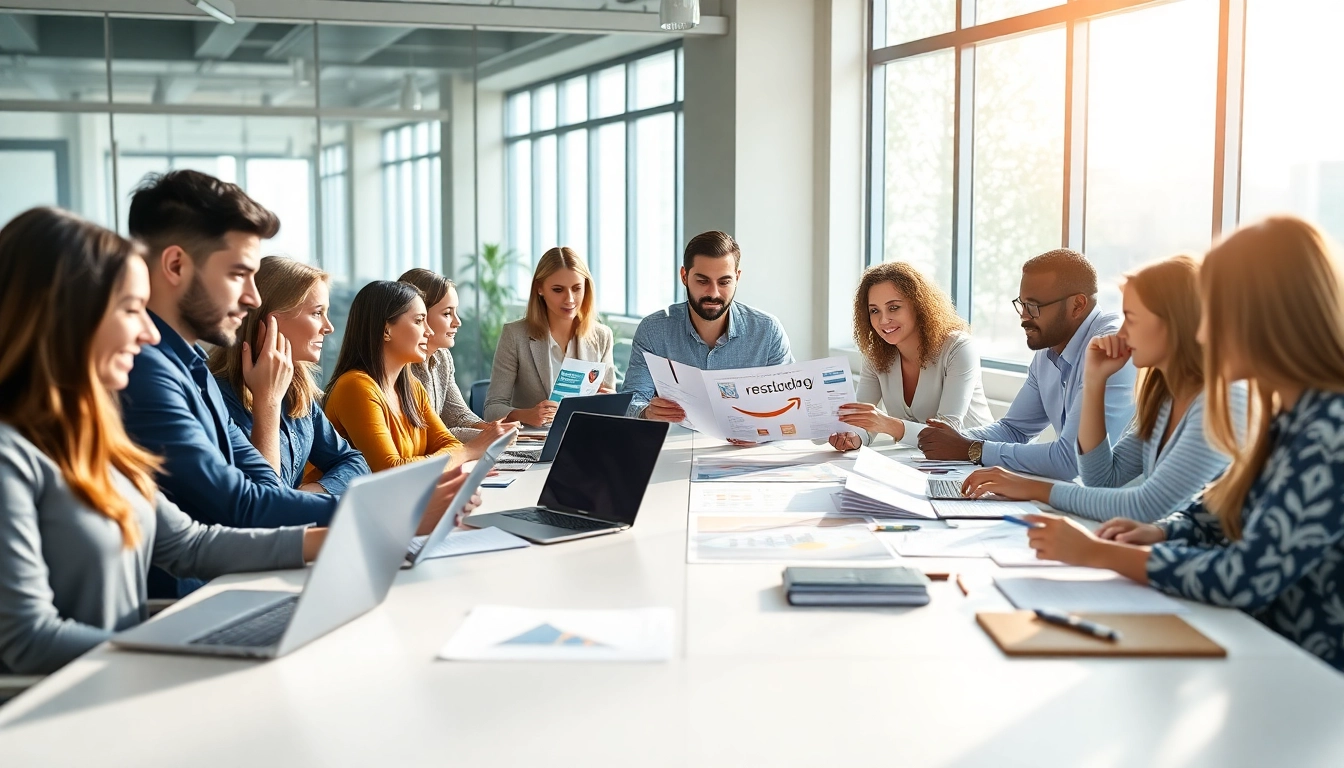 Discussing strategies for amazon wholesale in a bright, modern office setting