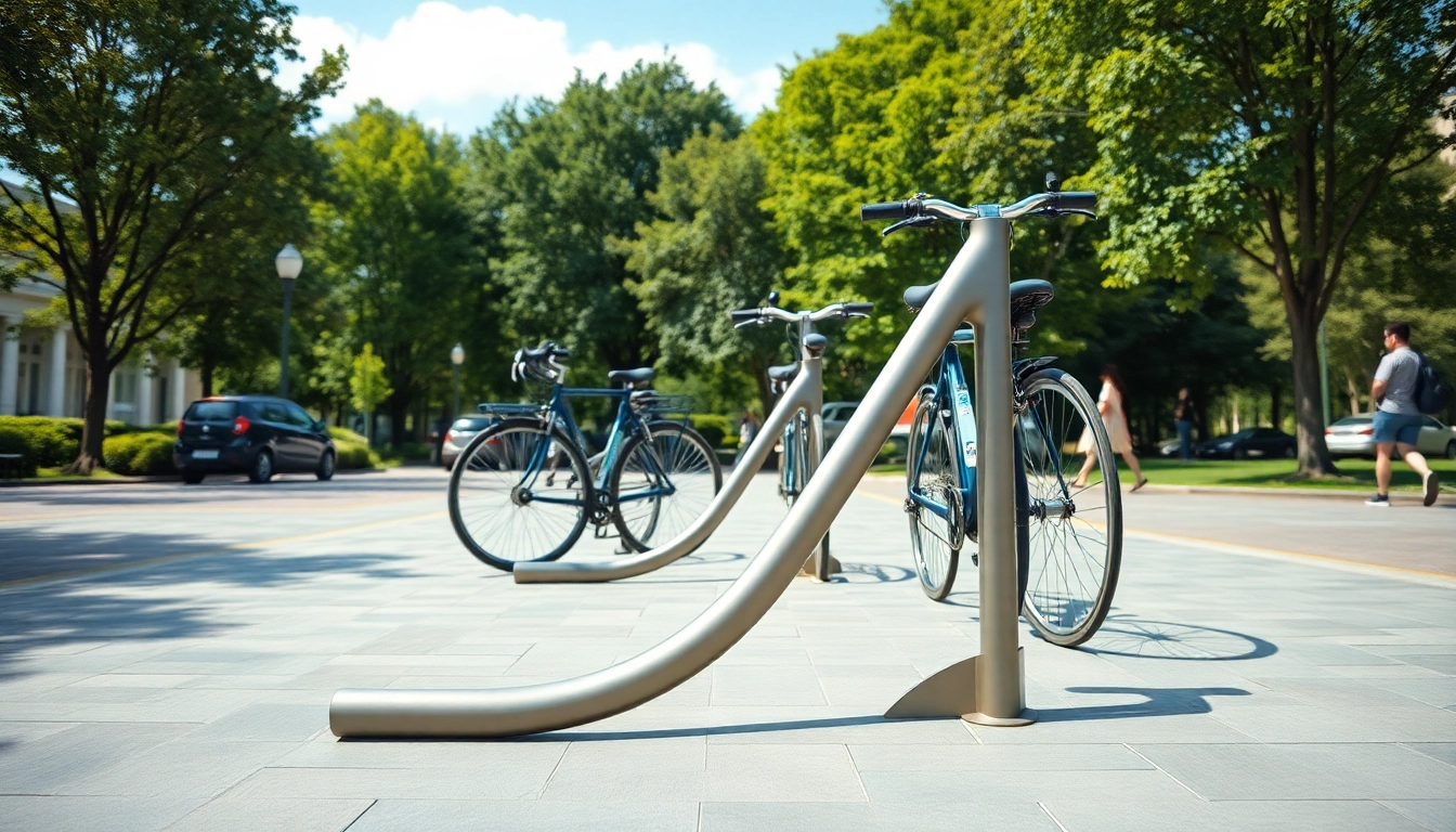 View a designer bike rack showcasing modern aesthetics and functionality in an urban park.