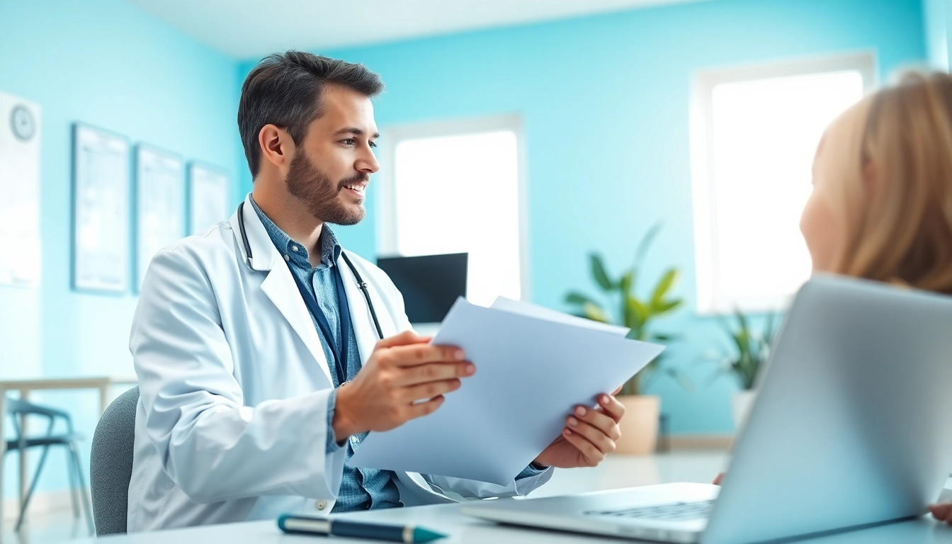 Patient discussing xanax prescription online with healthcare provider in a modern clinic.