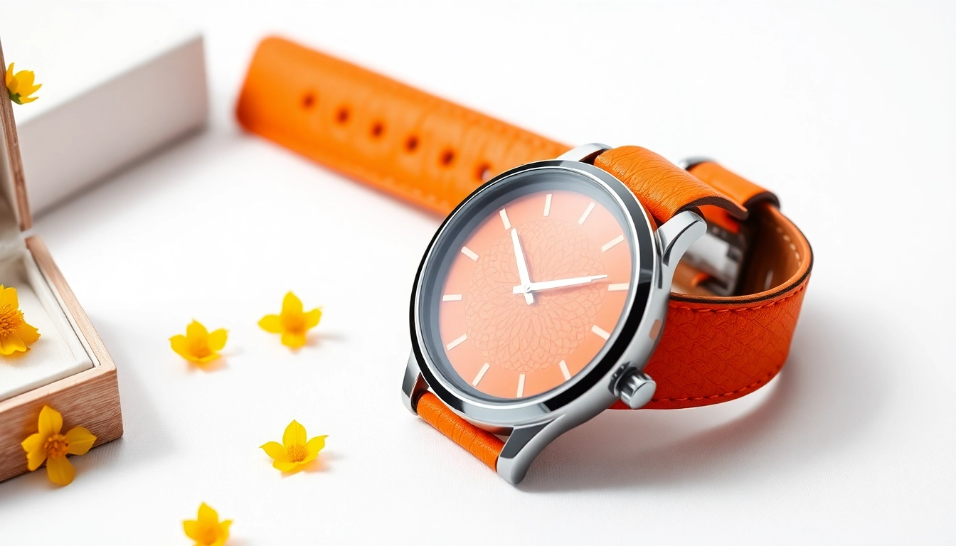 Showcase your style with an orange watch strap highlighting textured craftsmanship.