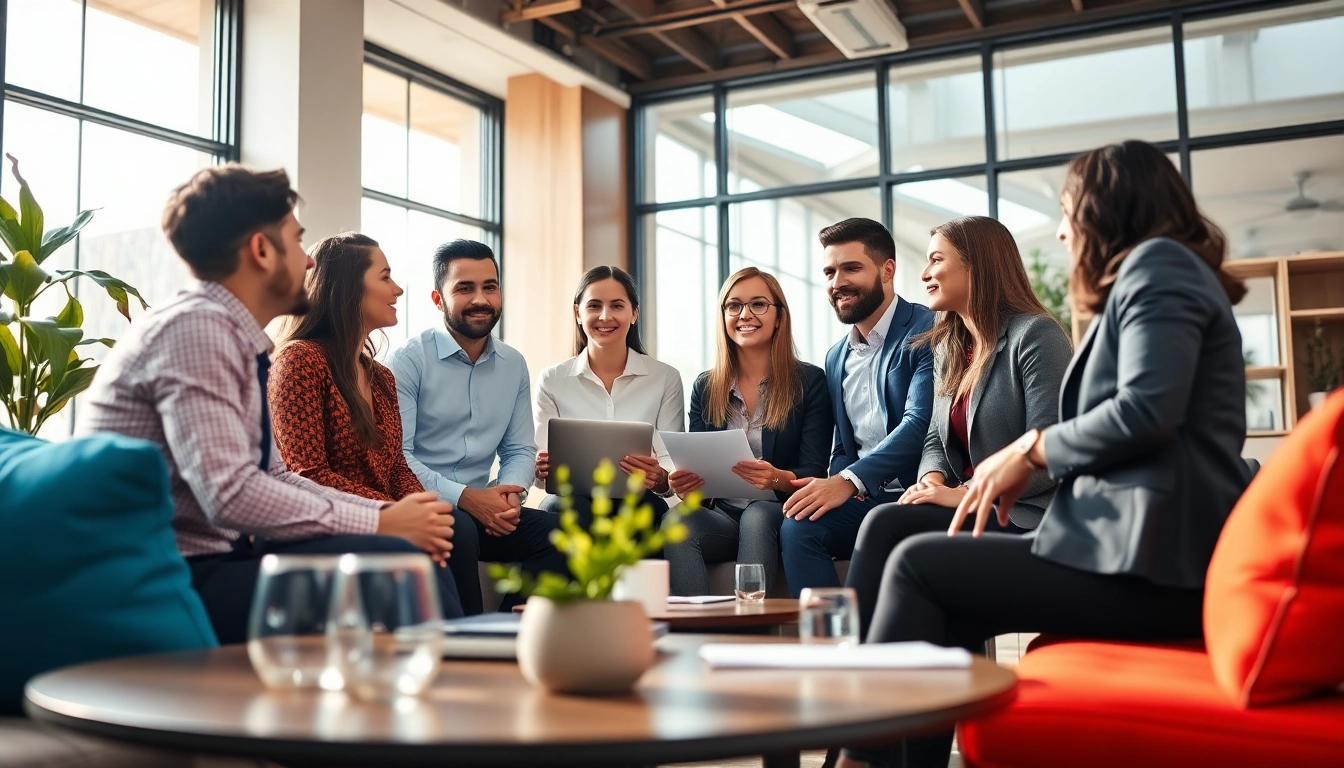 Engaged business team collaborating at https://inbusinessphx.com in a bright, modern office setting.