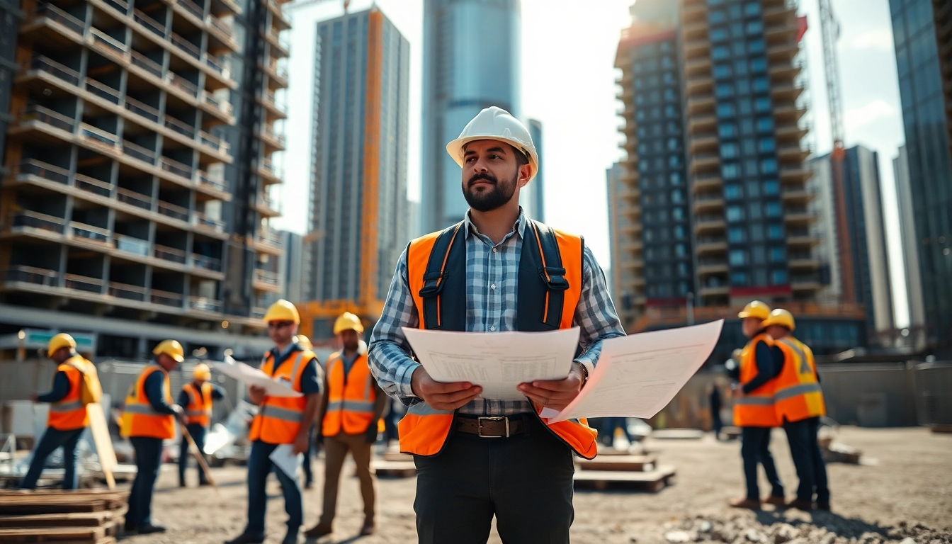 Manhattan Commercial General Contractor leading a construction site with a diverse team actively engaged.